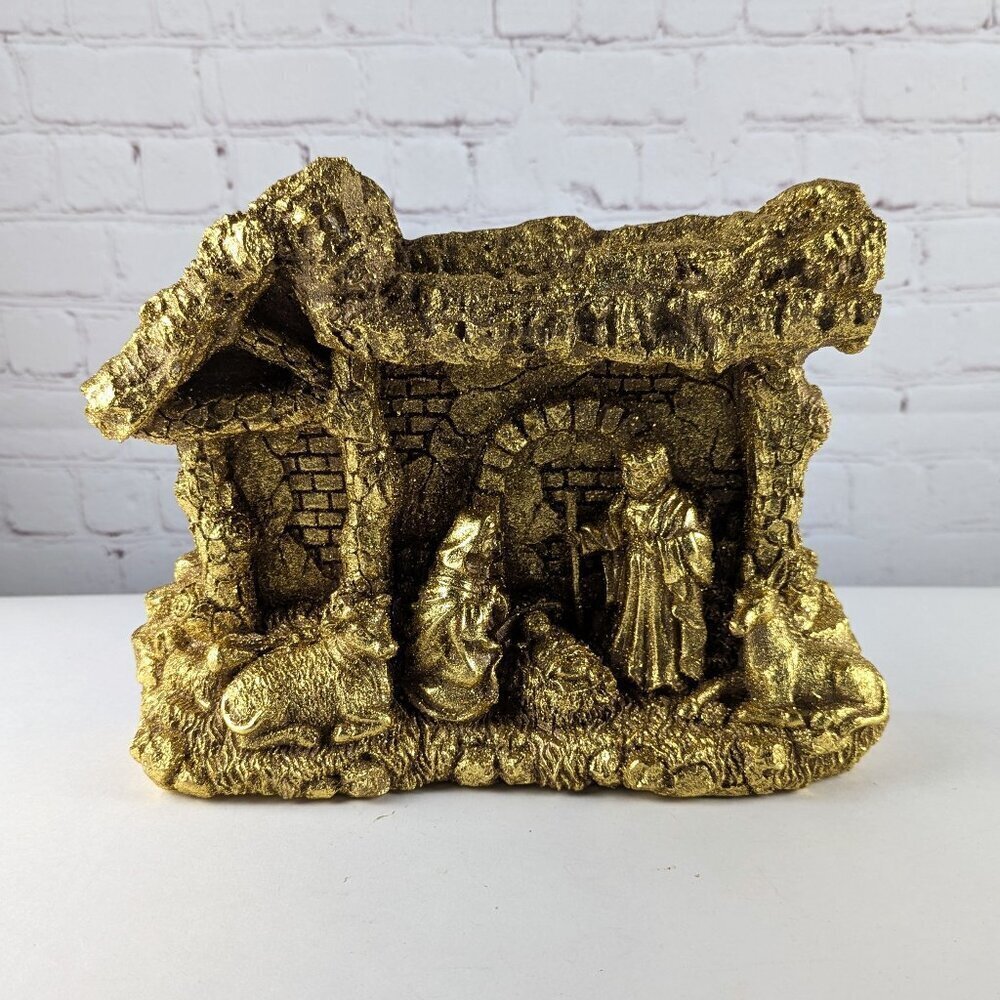 Gold Sparkly Glitter Christmas Manger